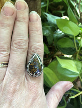 Load image into Gallery viewer, Boulder Opal Statement ring with patterned band sz 7.5
